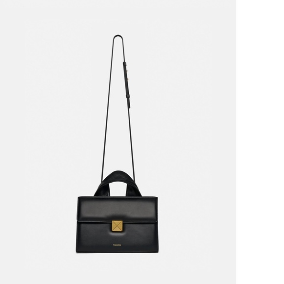 353. NANUSHKA THE SANDI LOCK Top Handle Bag Black Leather $845 NWT - Picture 6 of 6